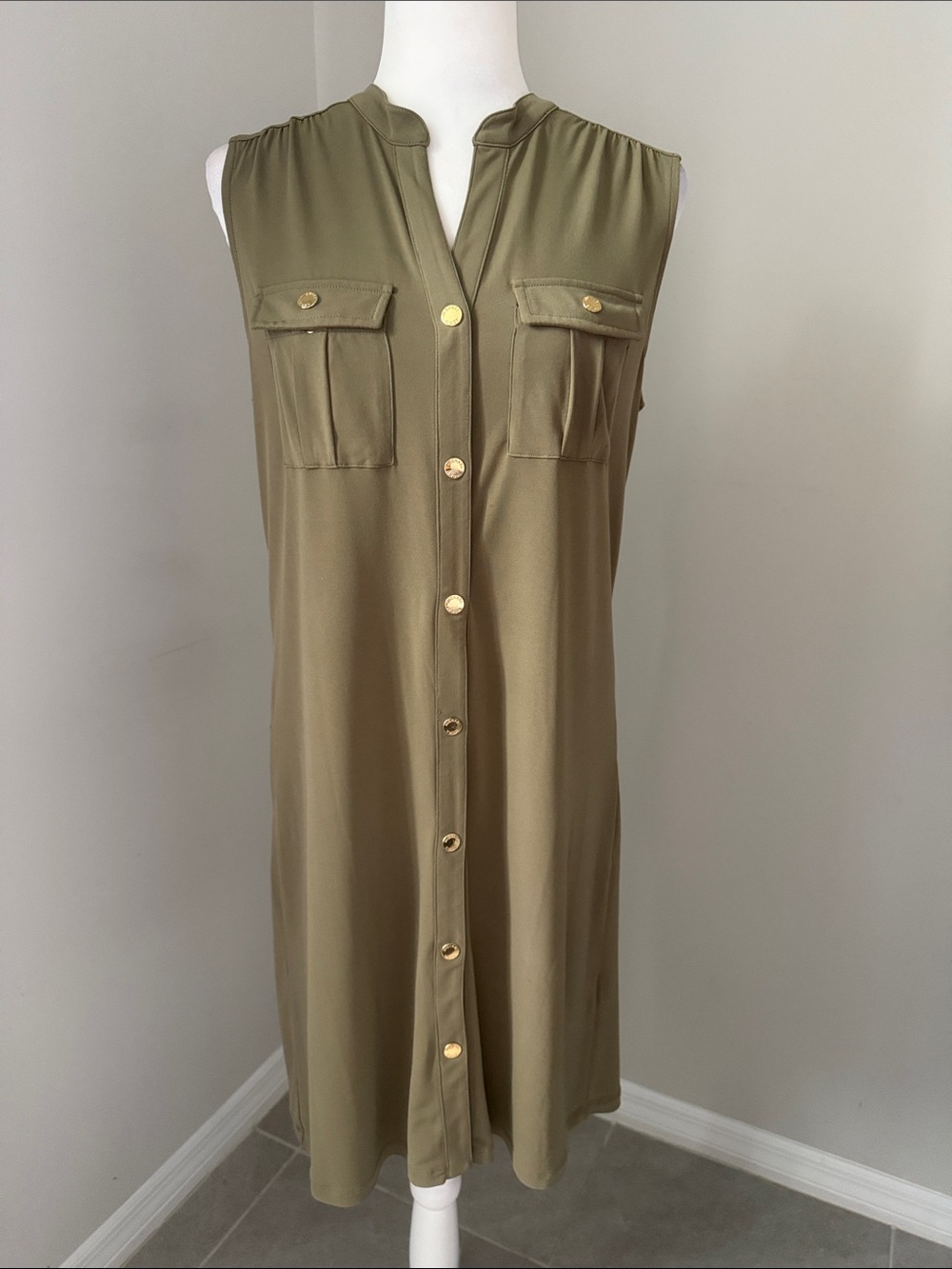 MICHAEL Michael Kors Olive Green Sleeveless Utility Shirt Dress Size Small